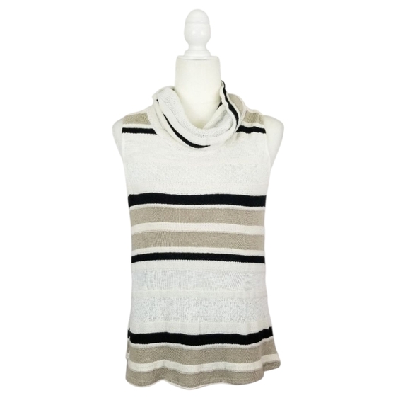 Dolan Anthro top cream tan black stripe cowl neck sleeveless women's size M - Picture 1 of 9
